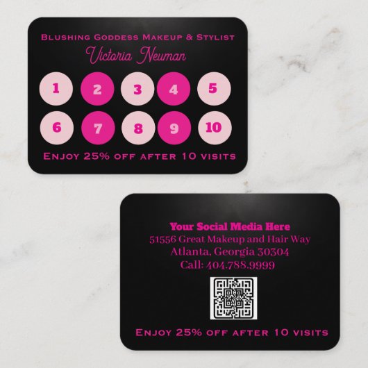 Moderner Geschäfts-QR-Code| Minimalistisches Rosa Treuekarte (Vorne/Hinten)