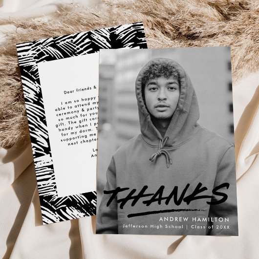 Moderner gestrichelter Abschluss aus schwarzem Fot Dankeskarte