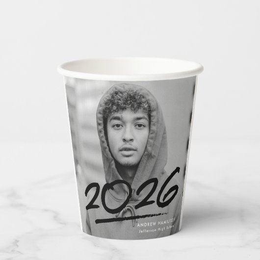 Moderner gestrichener Schwarzer 2025-Foto-Abschlus Pappbecher (Rückseite)