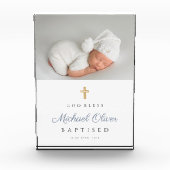 Moderner, getaufter Boy Keepake Fotoblock (Vorderseite)