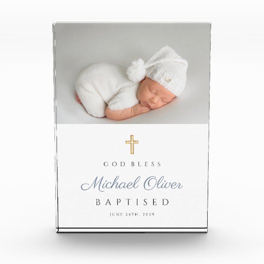 Moderner, getaufter Boy Keepake Fotoblock (Vorderseite)