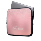 Moderner Girl Blush Pink Silver Glitzer Laptopschutzhülle (Vorderseite Links)
