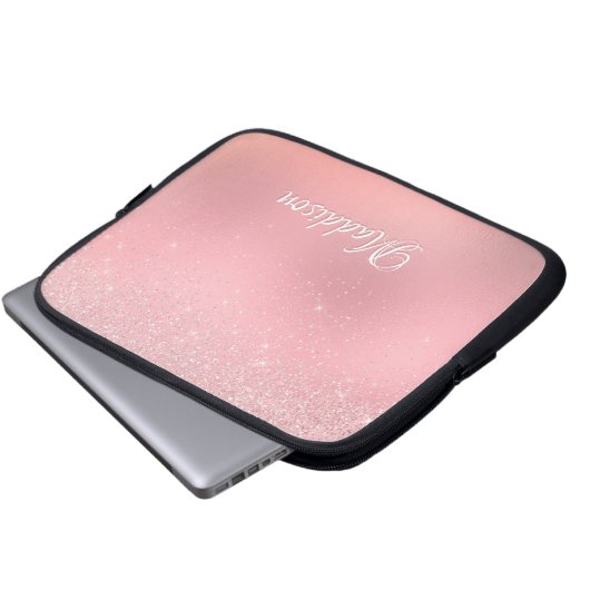 Moderner Girl Blush Pink Silver Glitzer Laptopschutzhülle (Vorne Knopf)