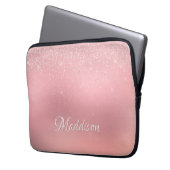 Moderner Girl Blush Pink Silver Glitzer Laptopschutzhülle (Vorderseite Links)