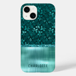 Moderner Girl-Floral-Glitzer Shimmer Personalisier Case-Mate iPhone 14 Hülle