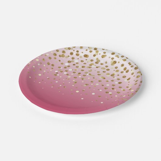 Moderner Girl-Glitzer Konfetti Pink Gradient Pappteller (Schrägansicht)