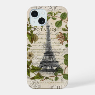 moderner girly Efeu Blätter Kranz Paris Eiffelturm iPhone 15 Hülle