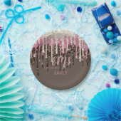 Moderner Girly Glam Monogram Typografie Glitzer Gr Pappteller (Party)