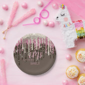 Moderner Girly Glam Monogram Typografie Glitzer Gr Pappteller (Party)