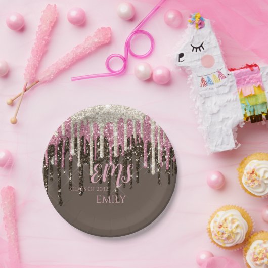 Moderner Girly Glam Monogram Typografie Glitzer Gr Pappteller (Party)