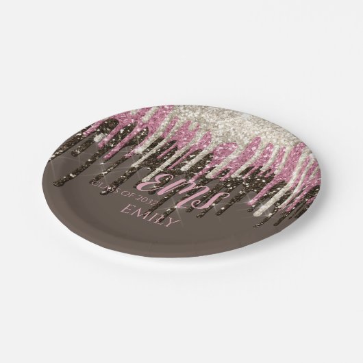 Moderner Girly Glam Monogram Typografie Glitzer Gr Pappteller (Schrägansicht)