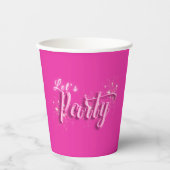 Moderner Girly Hot Pink Gold Glitzer Party Pappbecher (Vorderseite)
