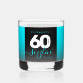 Moderner Girly Ice Blue Glitzer 60 und Sizzling Whiskyglas (Vorderseite)