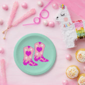 Moderner Girly Pink Cowgirl Western Boots Mint Pappteller (Party)