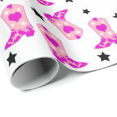 Moderner Girly Pink Cowgirl Western Boots Stars Geschenkpapier (Rolleneckpunkt)