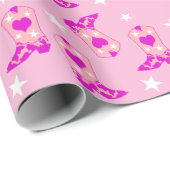 Moderner Girly Pink Cowgirl Western Boots Stars Geschenkpapier (Rolleneckpunkt)