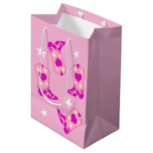 Moderner Girly Pink Cowgirl Western Boots Stars Mittlere Geschenktüte