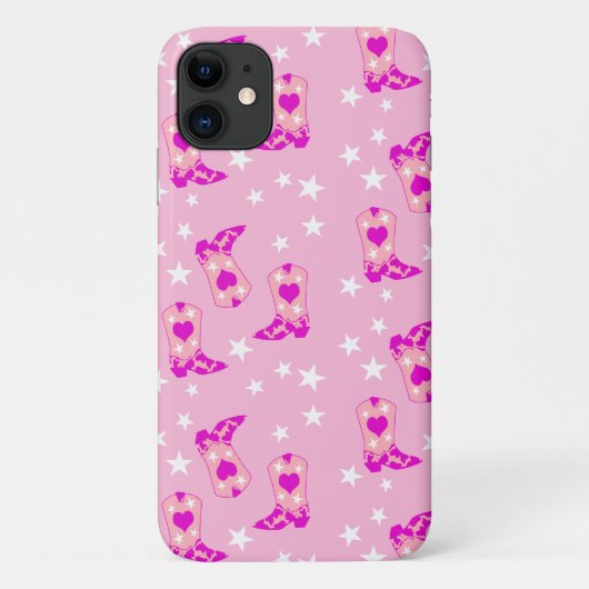 Moderner Girly Pink Cowgirl Western Stiefts Stars Case-Mate iPhone Hülle (Rückseite)