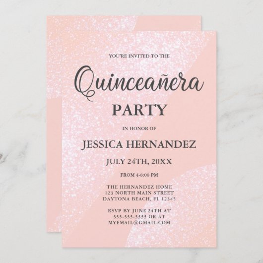 Moderner Girly Pink Glitzer Geometric Quinceañera Einladung (Vorne/Hinten)
