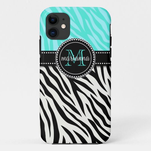 Moderner Girly schwarzer Aquazebra-Druck Case-Mate iPhone Hülle (Rückseite)