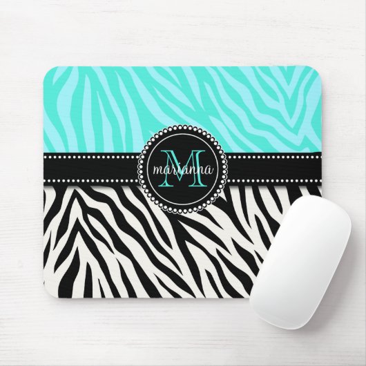 Moderner Girly schwarzer Aquazebra-Druck Mousepad (Mit Mouse)