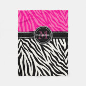 Moderner Girly schwarzer rosa Zebra-Druck Fleecedecke (Vorderseite)