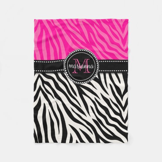Moderner Girly schwarzer rosa Zebra-Druck Fleecedecke (Vorderseite)