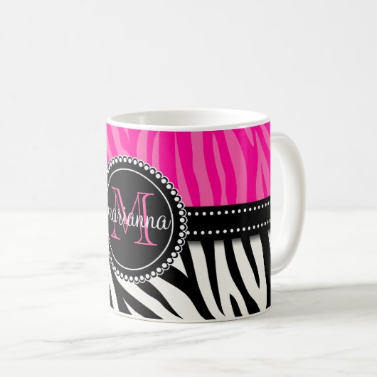 Moderner Girly schwarzer rosa Zebra-Druck Kaffeetasse (VorderseiteRechts)
