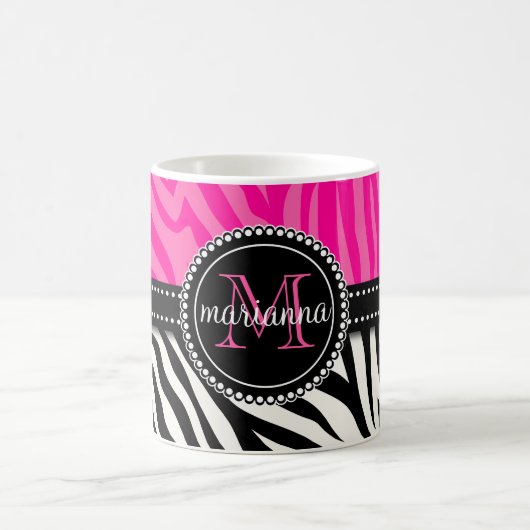 Moderner Girly schwarzer rosa Zebra-Druck Kaffeetasse (Mittel)