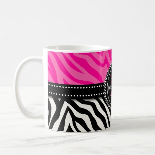Moderner Girly schwarzer rosa Zebra-Druck Kaffeetasse (Links)
