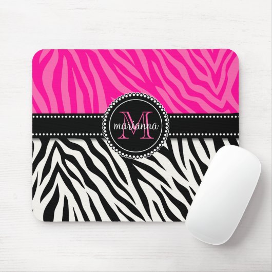 Moderner Girly schwarzer rosa Zebra-Druck Mousepad (Mit Mouse)