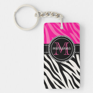 Moderner Girly schwarzer rosa Zebra-Druck Schlüsselanhänger