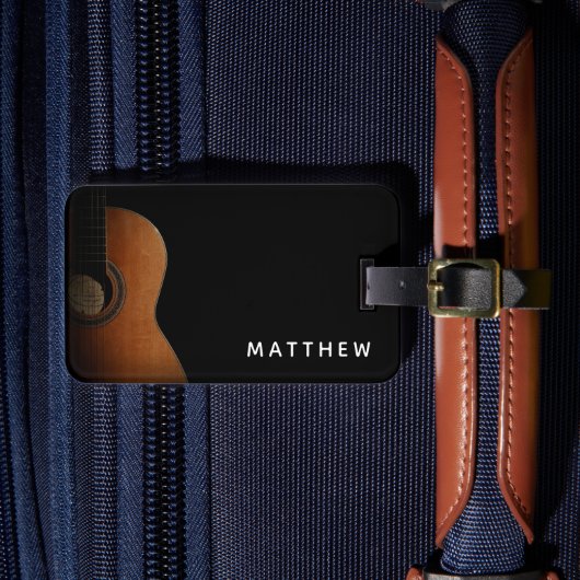 Moderner Gitarrist Schwarz-Weiß-Foto Gepäckanhänger (Vorderseite Insitu 4)