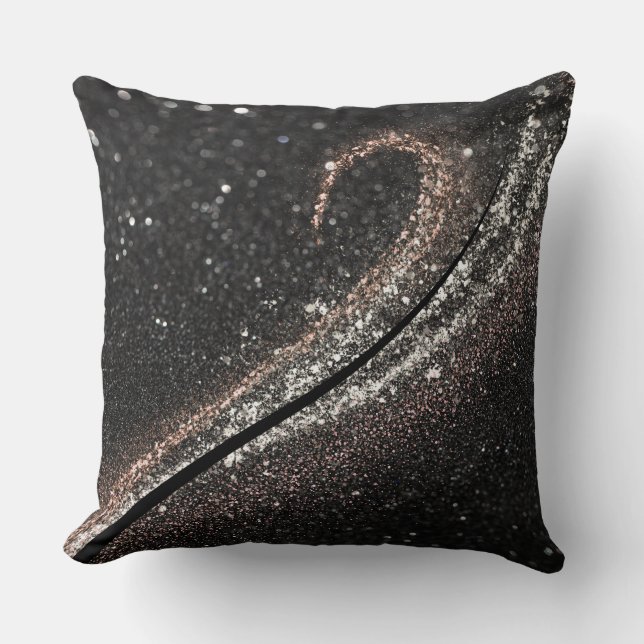 Moderner Glam Black Glitzer Kissen (Vorderseite)