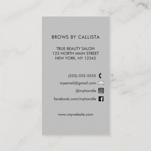 Moderner Glam Black Silver Glitzer Brows Visitenkarte (Rückseite)