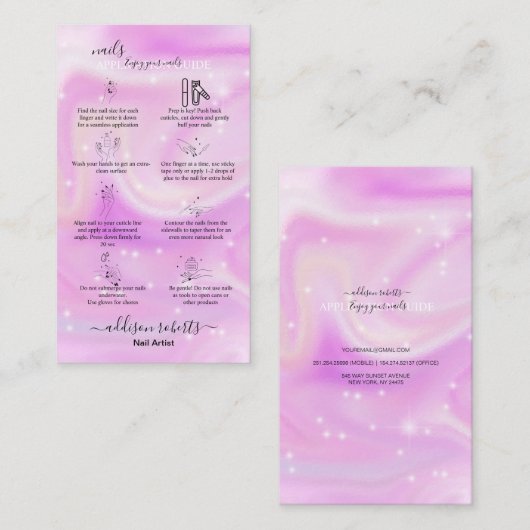 Moderner Glam Iridescent Nails Application Guide B Visitenkarte (Vorne/Hinten)