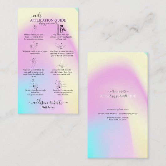 Moderner Glam Iridescent Nails Application Guide Visitenkarte (Vorne/Hinten)