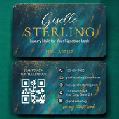Moderner Glam Nail Artist Green Opal QR-Code Visitenkarte