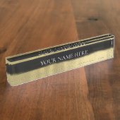 Moderner Glam Schwarz & Gold Pinselstriche Strip Namensplakette (Seite)