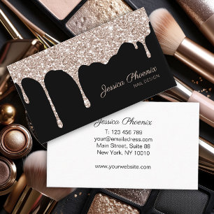 Moderner Glamour Beige Gold Schwarz Glitter Visitenkarte