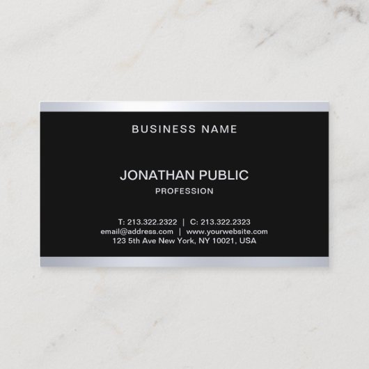 Moderner Glamour Schwarz und Silber Elegant Trendy Visitenkarte (Rückseite)