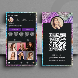 Moderner Glitter Instagram-Frisiersalon QR-Code Visitenkarte
