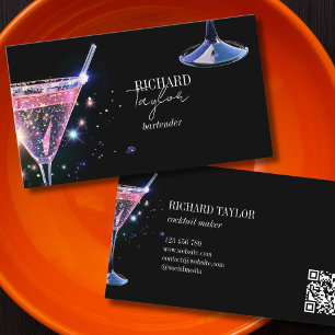 Moderner Glitter Martini Barkeeper Cocktail Kellne Visitenkarte