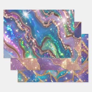 Moderner Glitter Opal Geschenkpapier Set