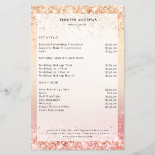 Moderner Glitter-Salon-Preisliste Flyer