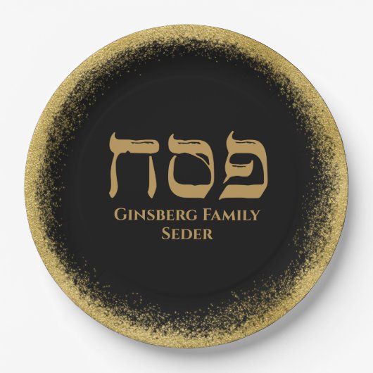 Moderner Glitterie Gold Jüdischer Urlaubspessach Pappteller (Vorderseite)
