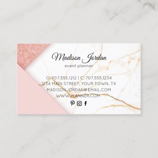 Moderner Glitzer aus rosa und goldenem Marmor Visitenkarte (Rückseite)