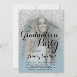 Moderner Glitzer Blau ombre Foto Abschluss Einladung