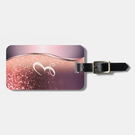 Moderner Glitzer Bokeh, Monogramm Gepäckanhänger (Vorderseite horizontal)