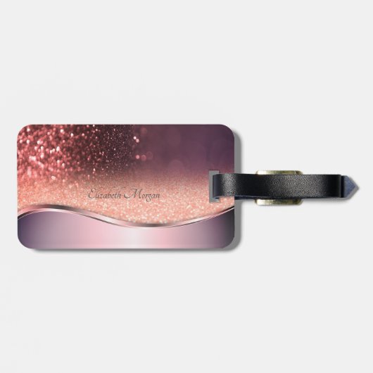 Moderner Glitzer Bokeh, Monogramm Gepäckanhänger (Rückseite horizontal)